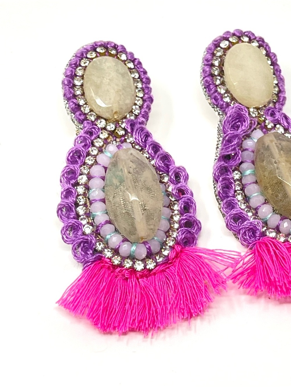 New Anthropologie Beaded Drop Tassel Earrings - Picture 2 of 4